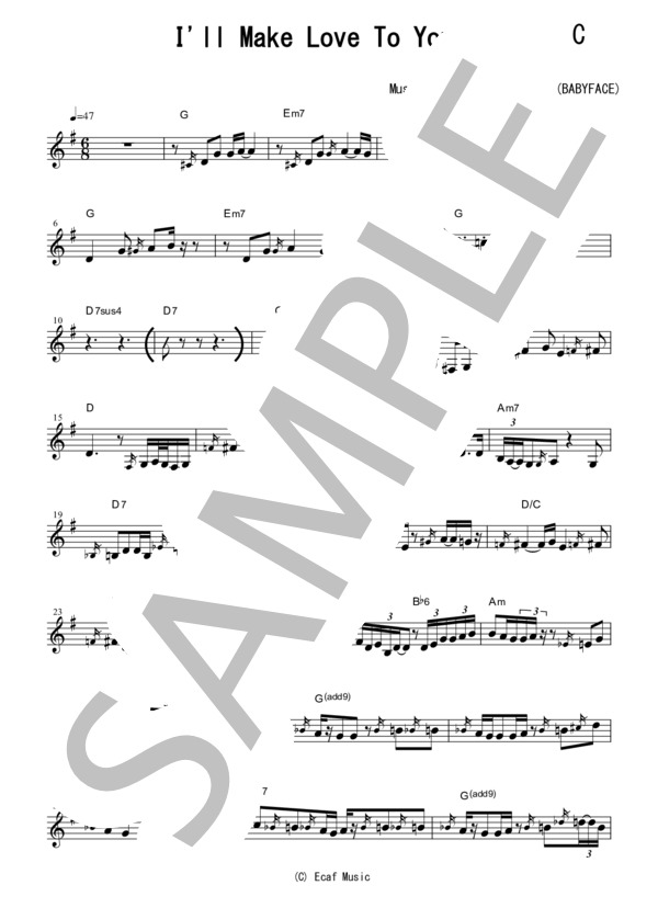 『I'll make love to you / Boyz II Men(Kirk Whalum)』アルトサックス メロディー譜 (ゴスペラーズ) / 中〜上級 - サンプル譜面 4/5