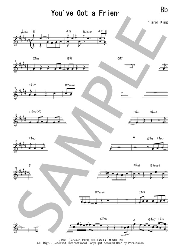 『You’ve Got a Friend / James Taylor』ソプラノサックス メロディー譜 (小野 リサ) / 初〜中級 - サンプル譜面 1/4