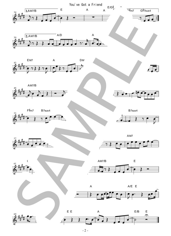 『You’ve Got a Friend / James Taylor』ソプラノサックス メロディー譜 (小野 リサ) / 初〜中級 - サンプル譜面 2/4