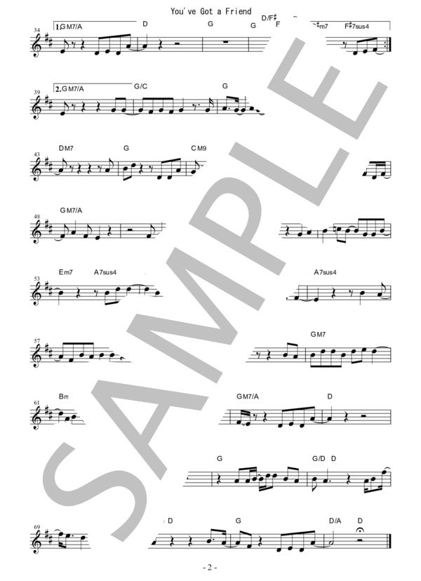 『You’ve Got a Friend / James Taylor』ソプラノサックス メロディー譜 (小野 リサ) / 初〜中級 - サンプル譜面 4/4