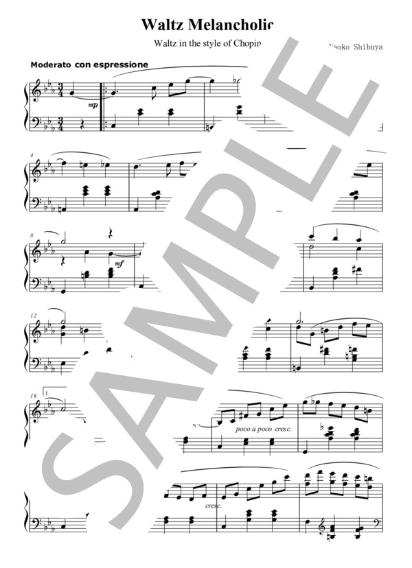楽譜】Waltz melancholic / Naoko・Shibuya (ピアノソロ / 初〜中級