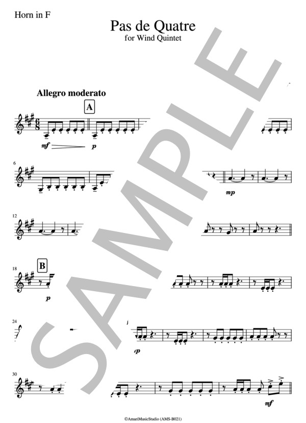 木管五重奏「パ・ド・カトル」（パート譜・ホルン)  /  プーニ (チェーザレ・プーニ) / アンサンブル木管 初〜中級 - サンプル譜面 1/2