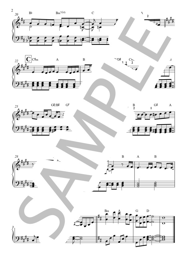 炎 1コーラスver. ピアノ (LiSA) / ピアノソロ 初〜中級 - サンプル譜面 2/2