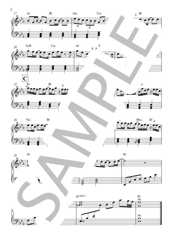 猫 1コーラスver. ピアノ（初級） (DISH//) / ピアノソロ 初〜中級 - サンプル譜面 2/2