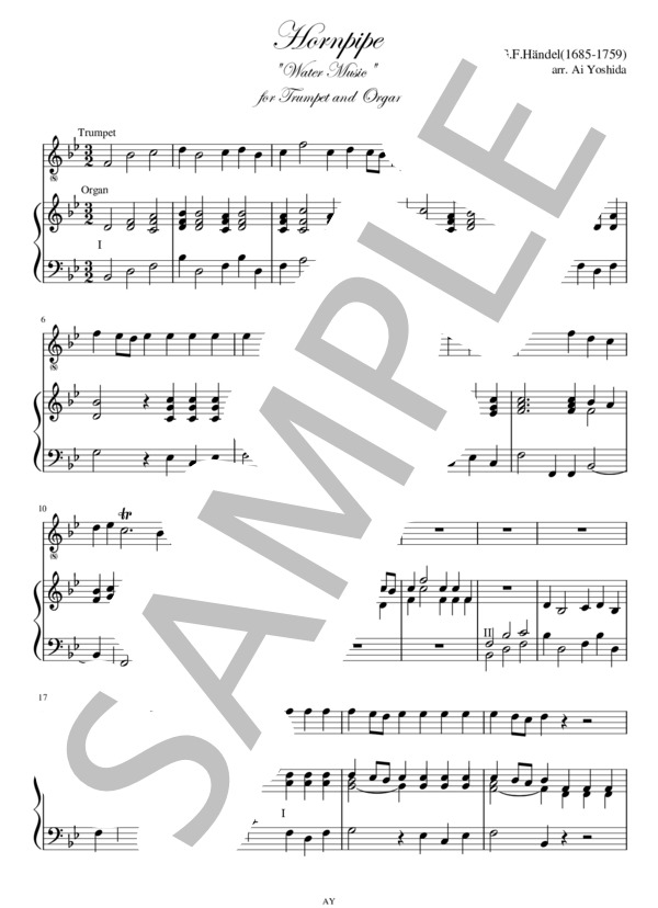 ホーンパイプ（水上ノ音楽) /  G.ヘンデル（トランペットB管＆オルガン) (Watermusic)  /  G.Handel for Trumpet in B & Organ (ゲオルグ・フリードリヒ・ヘンデル) / 初〜中級 - サンプル譜面 2/3