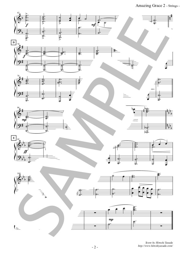 Amazing Grace (Keybood) (イギリス民謡) / その他 入門 - サンプル譜面 2/2