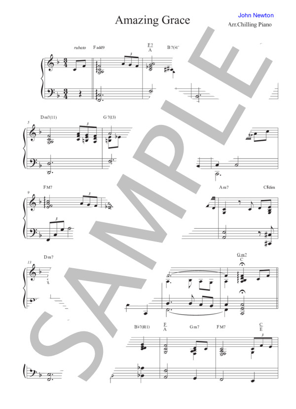 アメイジング・グレース (ジョン・ニュートン) / ピアノソロ 初〜中級 - サンプル譜面 1/2