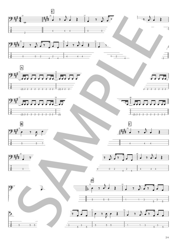 君の中で踊りたい (B'z) / エレキベース 中級 - サンプル譜面 2/4