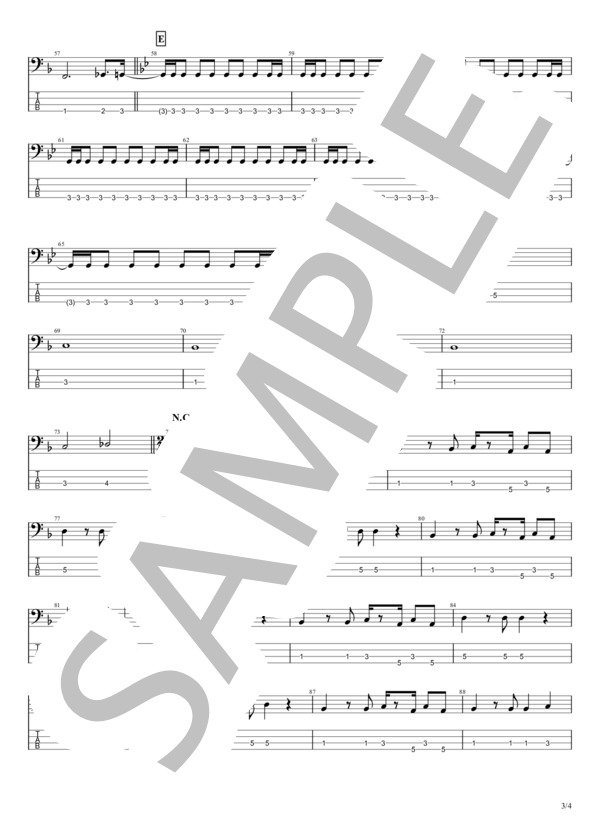 君の中で踊りたい (B'z) / エレキベース 中級 - サンプル譜面 3/4