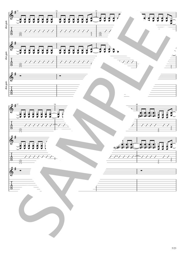 ヤバッ！ (BABYMETAL) / エレキギター 中〜上級 - サンプル譜面 5/5