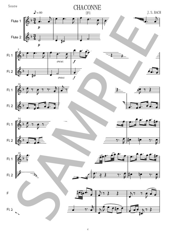 Chaconne (ヨハン・セバスチャン・バッハ) / フルート 中〜上級 - サンプル譜面 1/5