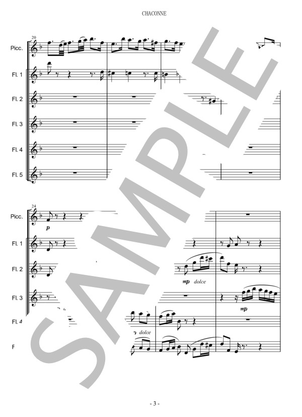 Chaconne Picc+Fl5 (ヨハン・セバスチャン・バッハ) / フルート 中〜上級 - サンプル譜面 3/5