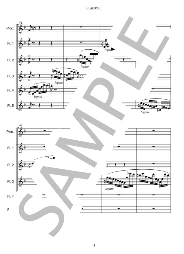 Chaconne Picc+Fl5 (ヨハン・セバスチャン・バッハ) / フルート 中〜上級 - サンプル譜面 5/5