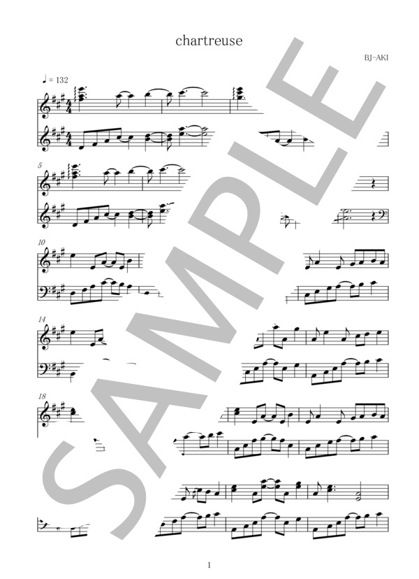 chartreuse (BJ-AKI) / ピアノソロ 中〜上級 - サンプル譜面 2/5