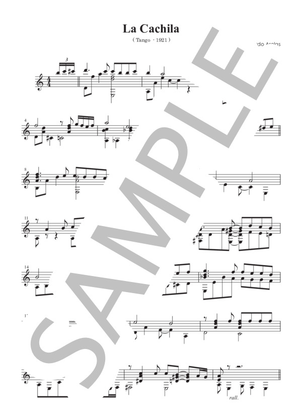 「ラ・カチーラ LA CACHILA 」（タンゴ）ソロギター譜 (アローラス エドゥアルド) / ギターソロ 中〜上級 - サンプル譜面 1/4