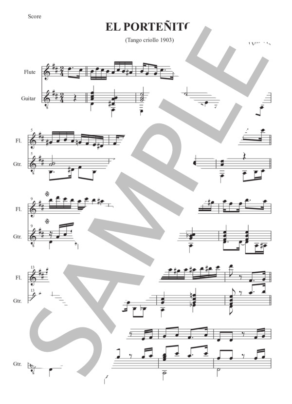 「エル・ポルテニート EL PORTEÑITO」 (タンゴ）（フルート＋ギター二重奏編曲） (アンヘル・ビジョルド) / ギター室内楽 中級 - サンプル譜面 1/5