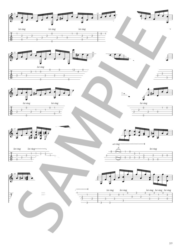 【ギター・タブ譜】エリーゼのために（ベートーヴェン） (ルートヴィヒ・ヴァン・ベートーヴェン) / ギターソロ 中級 - サンプル譜面 2/5