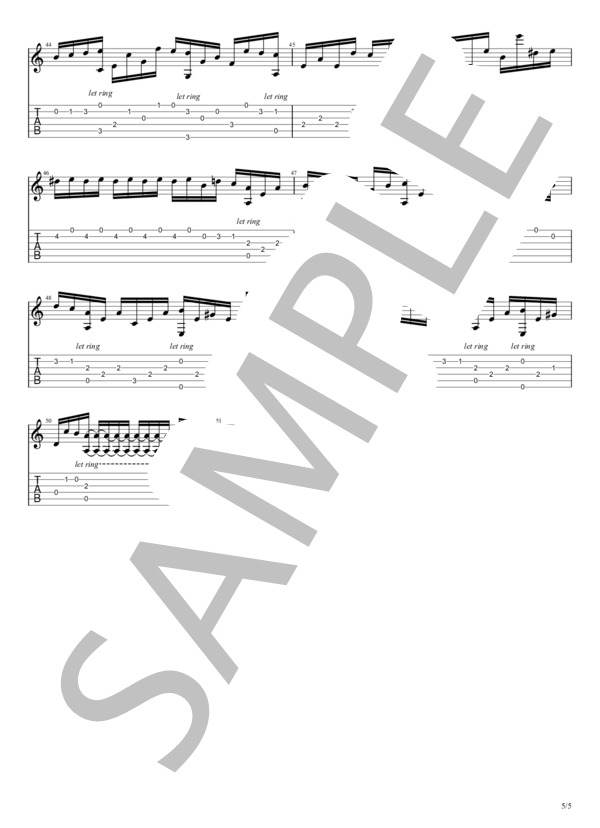 【ギター・タブ譜】エリーゼのために（ベートーヴェン） (ルートヴィヒ・ヴァン・ベートーヴェン) / ギターソロ 中級 - サンプル譜面 5/5