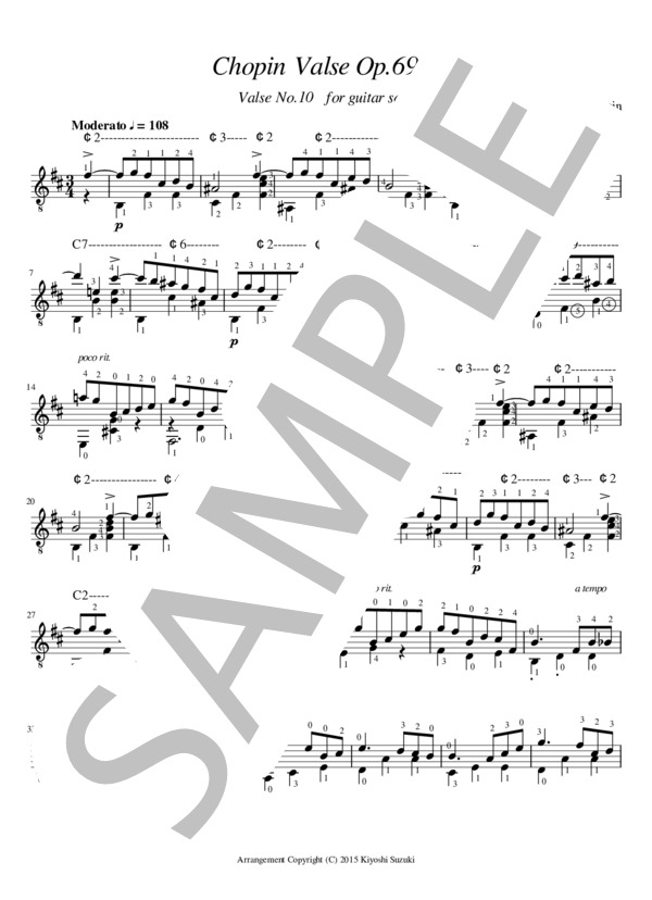 楽譜 ショパンワルツ 第10番 ギター楽譜 フレデリック ショパン ギターソロ 中級 Piascore 楽譜ストア