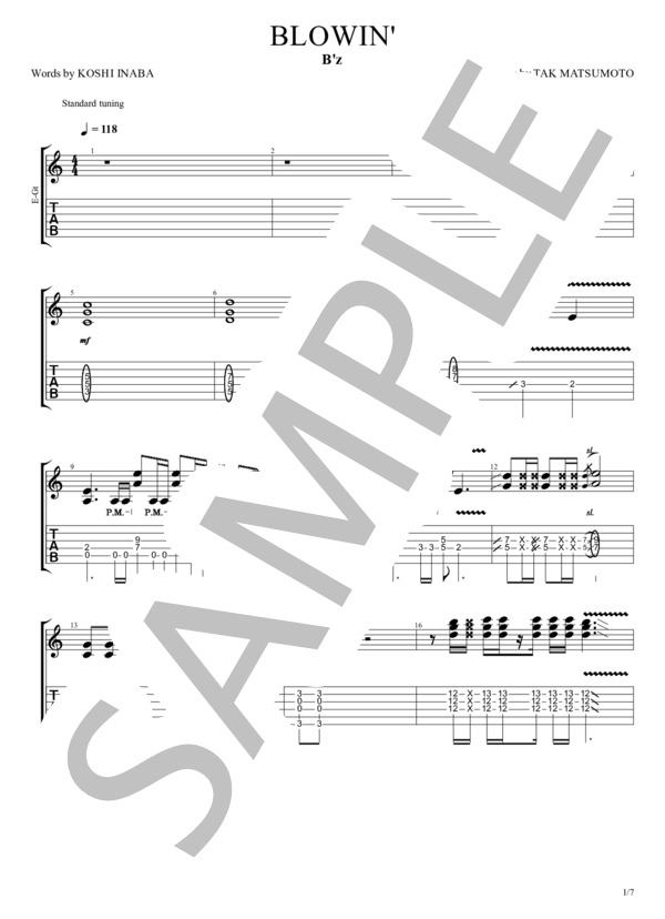 楽譜】BLOWIN' / B'z (ギターソロ / 中〜上級) - Piascore 楽譜ストア