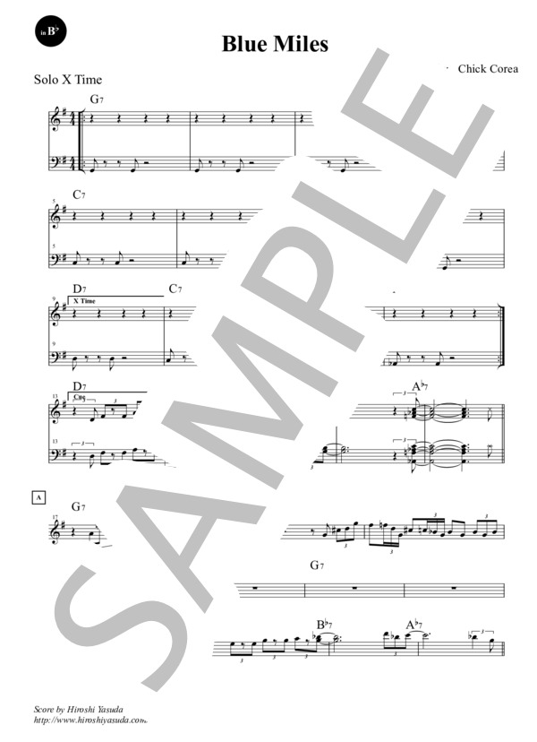 Blue Miles (Key=F) in B♭ / ブルー・マイルス / フュージョン・スタンダード・ライブラリ (Sheet Music) (チック・コリア) / テナーサックス 初〜中級 - サンプル譜面 1/2
