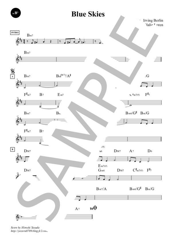 Blue Skies (Key=Am) in B♭ / ブルー・スカイ / ファンク＆ソウル・スタンダード・ライブラリ (Sheet Music) (Ella Fitzgerald) / テナーサックス 初〜中級 - サンプル譜面 1/2