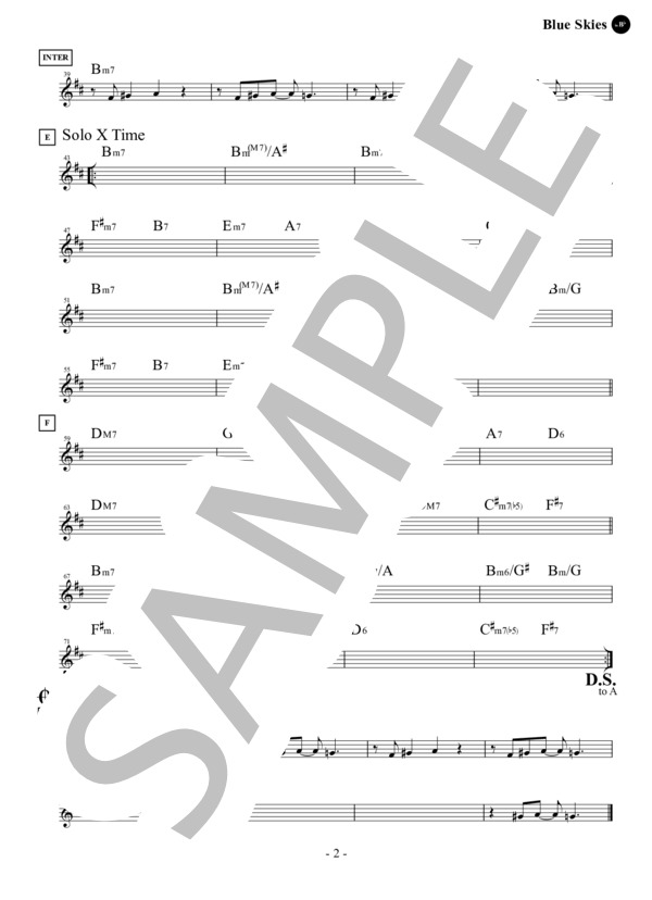 Blue Skies (Key=Am) in B♭ / ブルー・スカイ / ファンク＆ソウル・スタンダード・ライブラリ (Sheet Music) (Ella Fitzgerald) / テナーサックス 初〜中級 - サンプル譜面 2/2