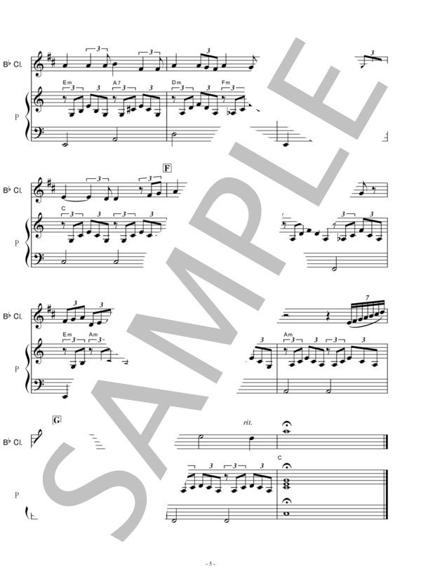 【クラリネット楽譜】時代（中島みゆき）（クラリネット・ピアノ伴奏） (中島 みゆき) / 初〜中級 - サンプル譜面 5/5