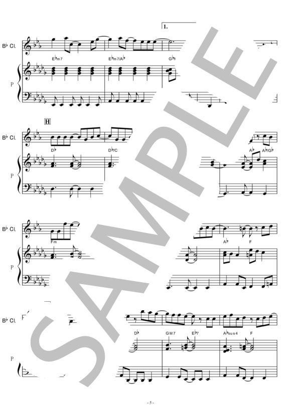 【クラリネット楽譜】HANABI(Mr.Children)「コードブルー・ドクターヘリ緊急救命」（クラリネット・ピアノ伴奏） / 入門 - サンプル譜面 5/5