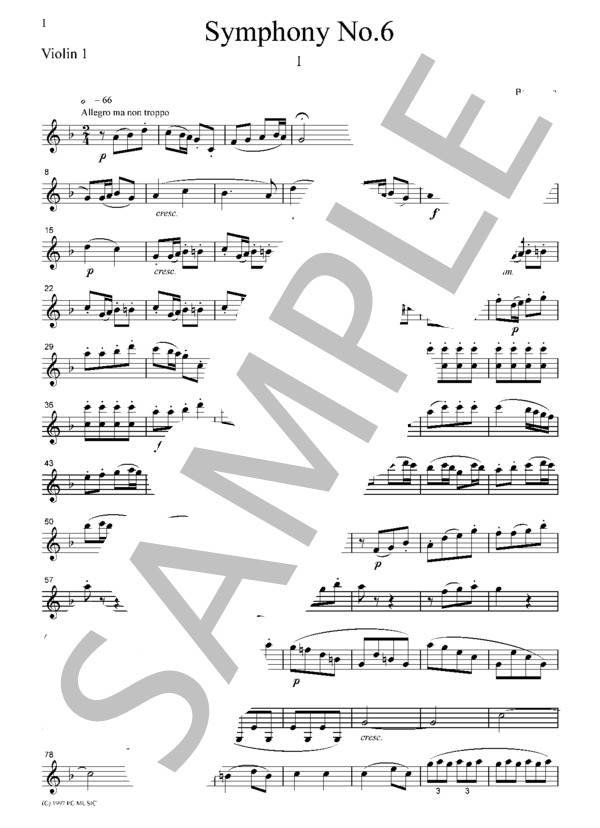 交響曲 第6番 第1楽章 (ルートヴィヒ・ヴァン・ベートーヴェン) / ヴァイオリン 中〜上級 - サンプル譜面 1/5