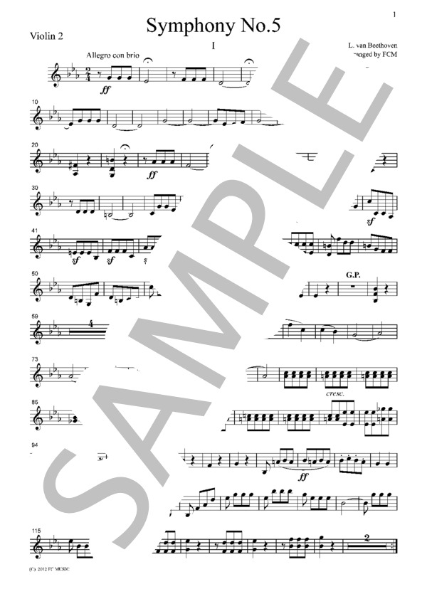 交響曲 第5番 第1楽章 (ルートヴィヒ・ヴァン・ベートーヴェン) / ヴァイオリン 中〜上級 - サンプル譜面 5/5