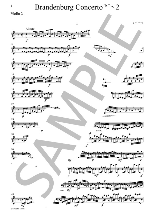 ブランデンブルグ協奏曲 第2番 全楽章 (ヨハン・セバスチャン・バッハ) / ヴァイオリン 中〜上級 - サンプル譜面 5/5