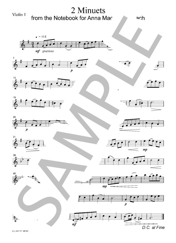  「アンナ・マグダレーナのための音楽帳」より2つのメヌエット (ヨハン・セバスチャン・バッハ) / ヴァイオリン 初〜中級 - サンプル譜面 1/5