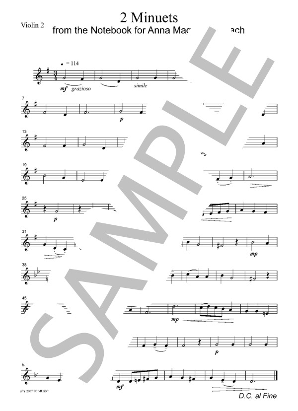  「アンナ・マグダレーナのための音楽帳」より2つのメヌエット (ヨハン・セバスチャン・バッハ) / ヴァイオリン 初〜中級 - サンプル譜面 2/5