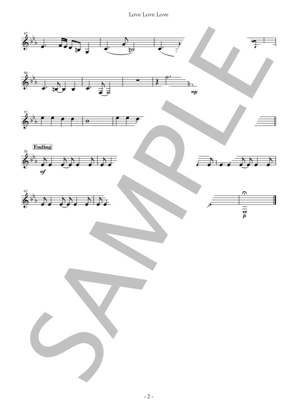 LOVE LOVE LOVE【クラリネット四重奏 パート譜 バスクラリネット】 (DREAMS COME TRUE) / 中級 - サンプル譜面 2/2