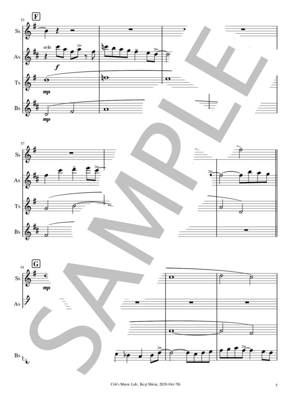 [サックス四重奏] A Foggy Day (in London Town) - 霧のロンドン (ジョージ・ガーシュイン) / アンサンブル木管 中〜上級 - サンプル譜面 5/5