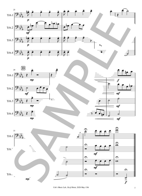 [トロンボーン四重奏] Smoke Gets In Your Eyes - 煙が目にしみる (ジェローム・カーン) / 中〜上級 - サンプル譜面 3/5