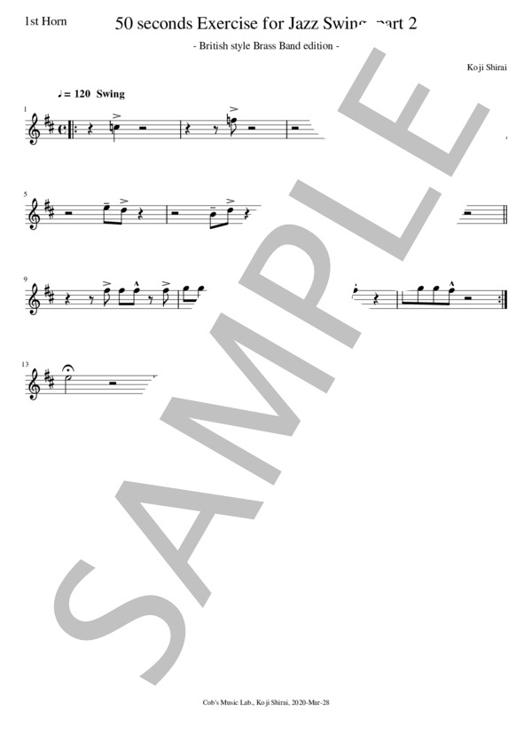 【英国式ブラスバンド】50秒で終わるジャズスイングの練習 Part2 (白井 宏司) / 吹奏楽全パート 初級 - サンプル譜面 5/5