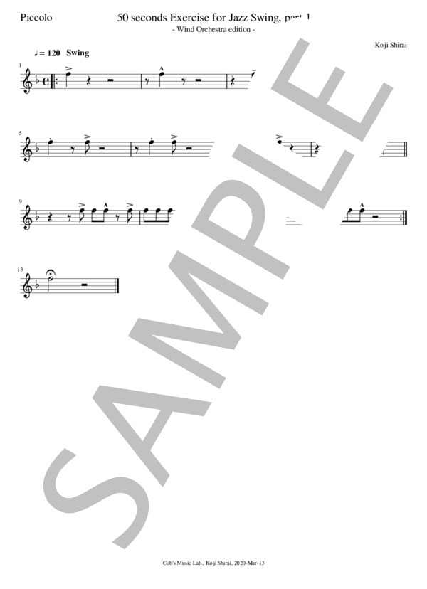 【吹奏楽】50秒で終わるジャズスイングの練習 Part1 (白井 宏司) / 吹奏楽全パート 初級 - サンプル譜面 2/5