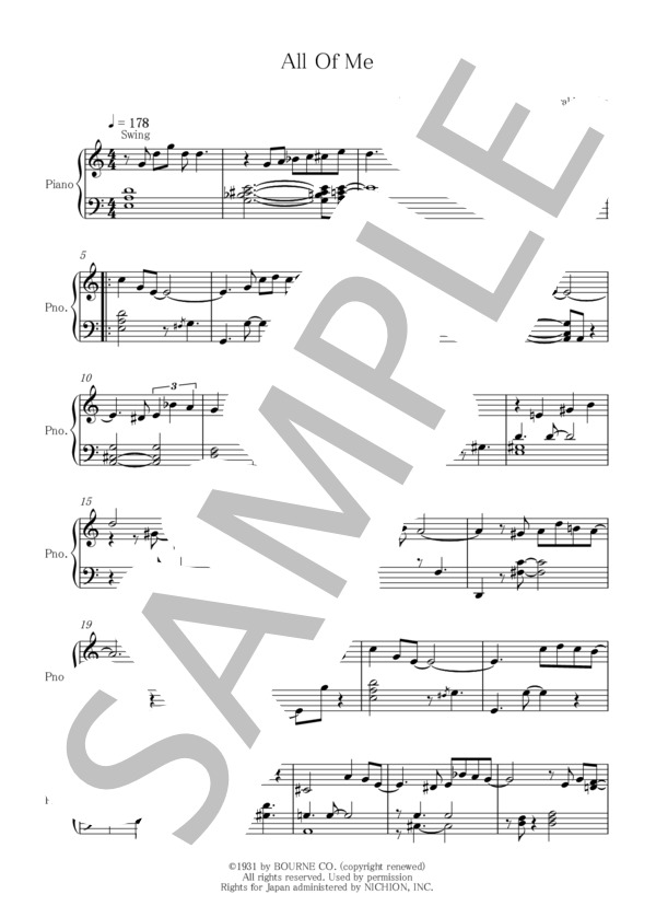 All Of Me (ジェラルド・マークス) / ピアノソロ 中〜上級 - サンプル譜面 1/3
