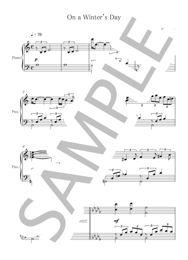 On A Winter's Day (白川 佳那子) / ピアノソロ 中級 - サンプル譜面 1/2