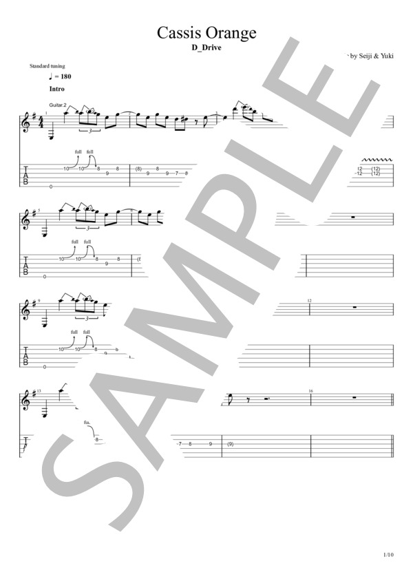 Cassis Orange (本人採譜 Guitar譜 Seiji パート） (D_Drive) / ギターソロ 入門〜初級 - サンプル譜面 1/5