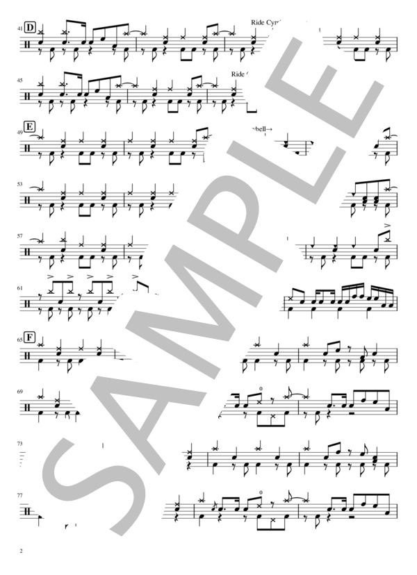 Gradation(本人採譜 Drum譜） (D_Drive) / ドラム 中級 - サンプル譜面 2/5