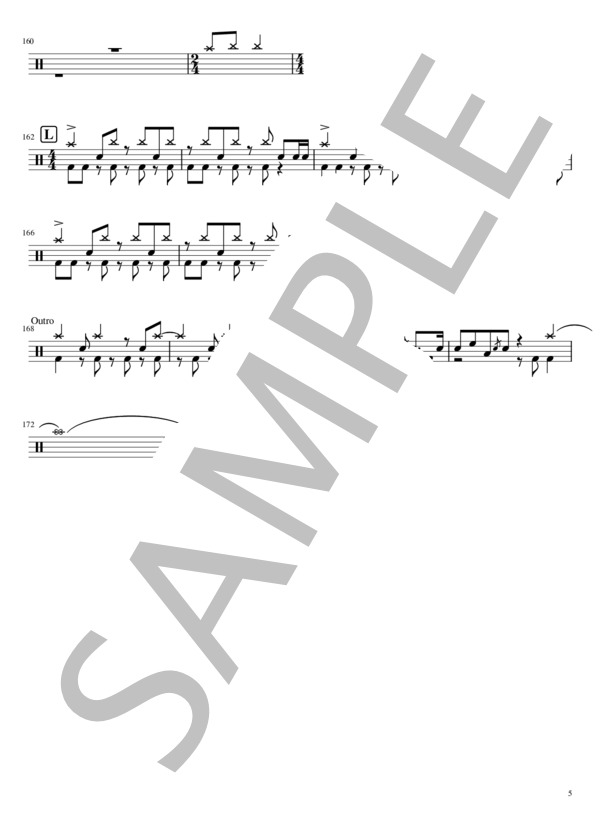 Gradation(本人採譜 Drum譜） (D_Drive) / ドラム 中級 - サンプル譜面 5/5