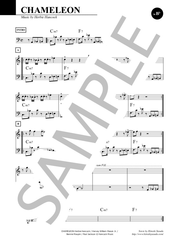 楽譜】 Chameleon in B♭ / カメレオン / ファンク・スタンダード
