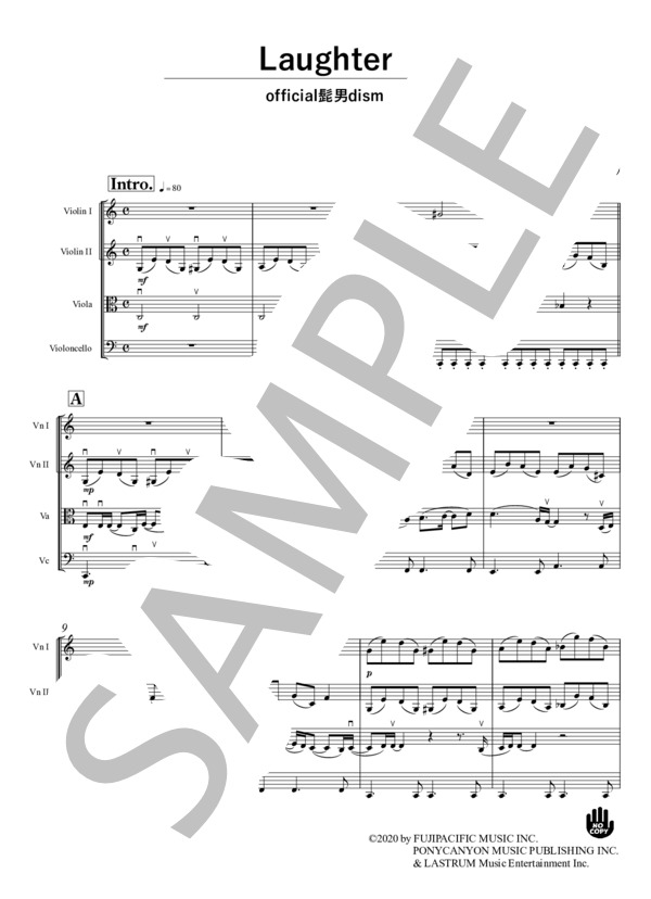 Laughter弦楽四重奏・移調(C) / official髭男dism (Official髭男dism) / アンサンブル弦楽 中級 - サンプル譜面 1/5