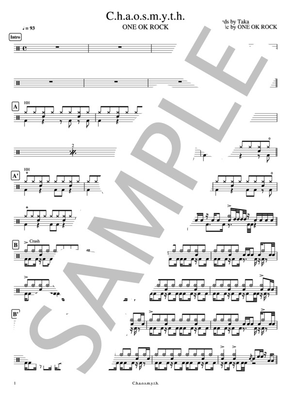 楽譜 C H A O S M Y T H One Ok Rock ドラム 中 上級 Piascore 楽譜ストア