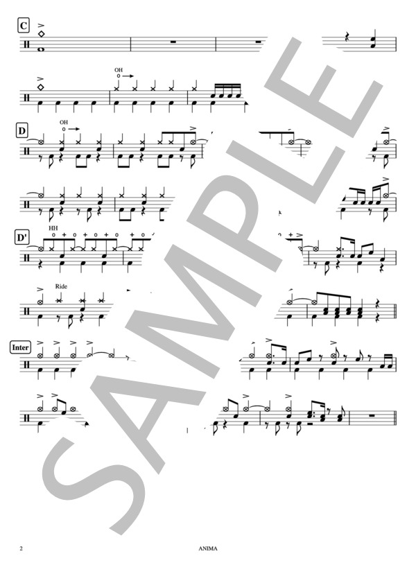 ANIMA (ReoNa) / ドラム 中〜上級 - サンプル譜面 2/2