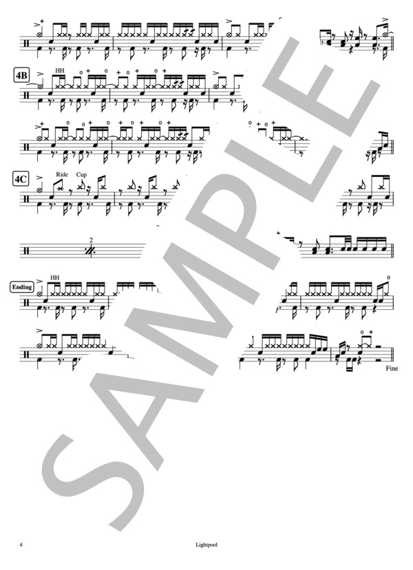 Lightpool (sora tob sakana) / ドラム 上級 - サンプル譜面 4/4