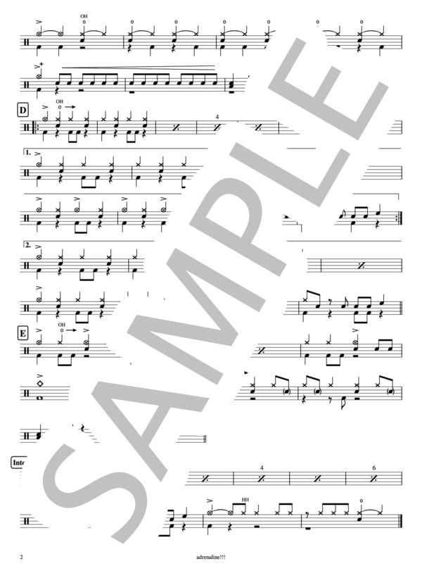 adrenaline!!! (TrySail) / ドラム 中〜上級 - サンプル譜面 2/2
